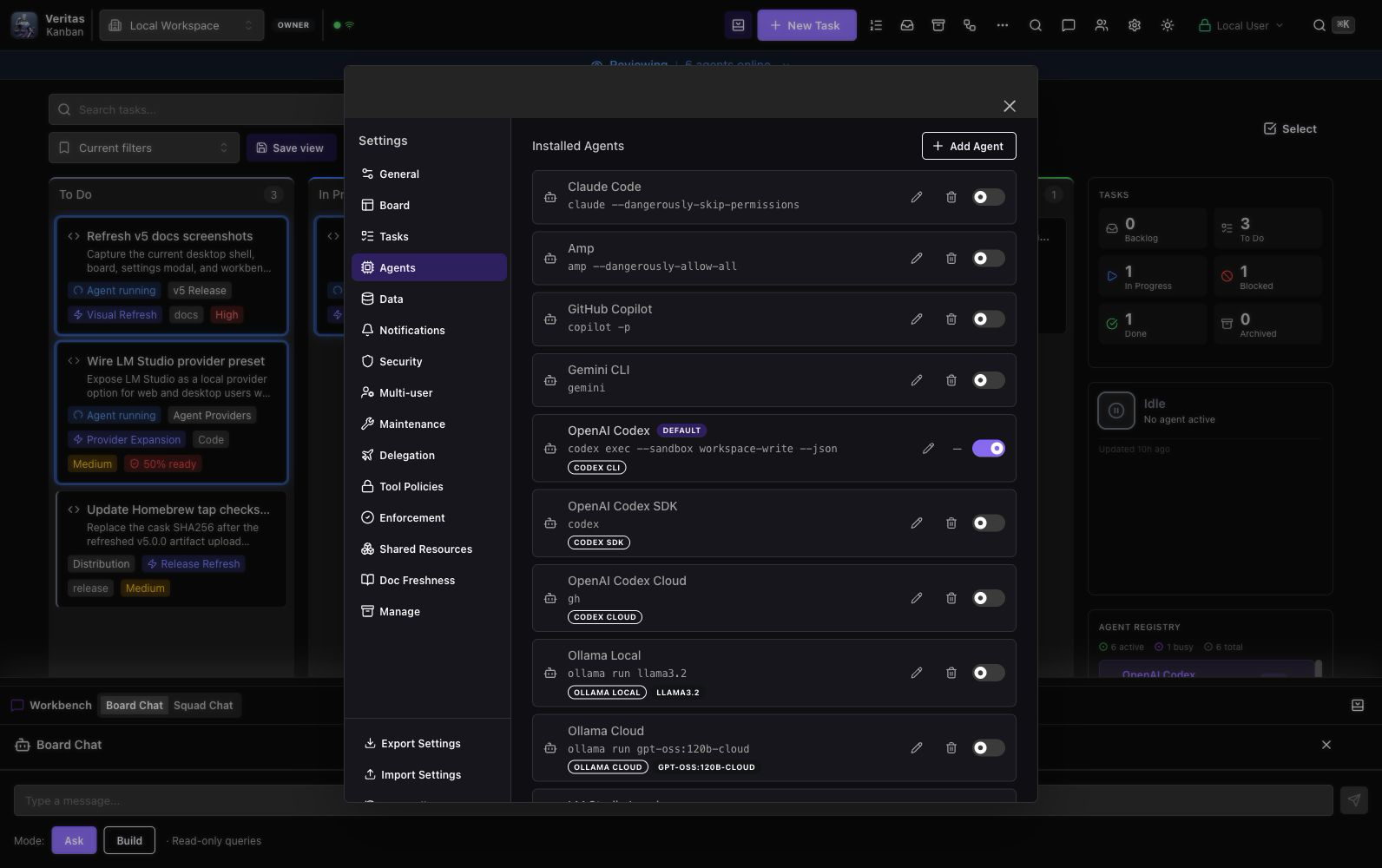 Agent provider settings